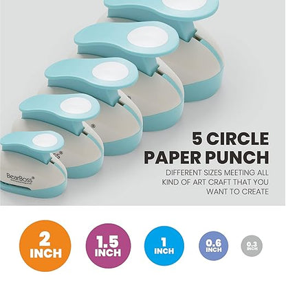 BearBoss 5 Circle Paper Punch, Handmade Scrapbook Paper Puncher, Different Size of Scrapbooking Punches Crafting Designs for Office Supplies, Card Making, DIY Albums Photos, Classic White