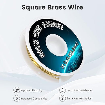Bulk Square Brass Wire 0.8mm 50 Feet - 20 Gauge Craft Wire for Jewelers, Metal Art, Workshops