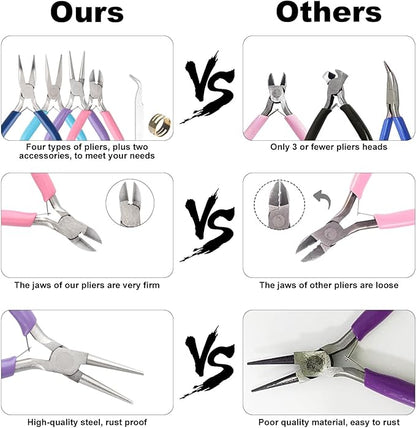 4 Pack Jewelry Making Pliers Tools Set, Jewelry Making Needle Nose Chain Nose Round Bent Pliers Wire Cutter for Bracelet Beading DIY Craft Jewelry Making Supplies