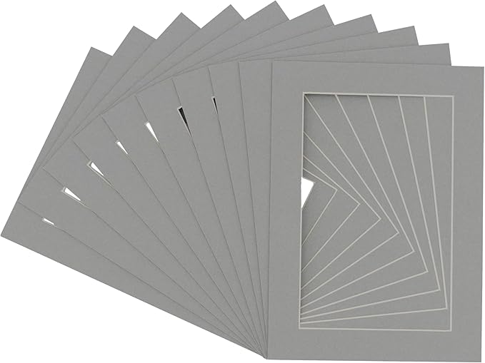 8x10 Mat for 6x8 Photo - Precut Mid Grey Picture Matboard for Frames Measuring 8 x 10 Inches - Bevel Cut Matte to Display Art Measuring 6 x 8 Inches - Acid Free Pack of Ten MATS