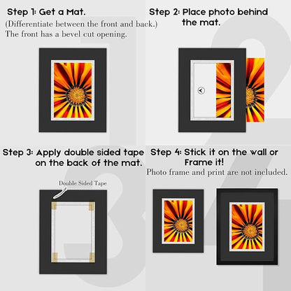 Golden State Art, 11x14 Double Mats for 8x10 - for Photos, Pictures, Frames - Acid-Free, 5 Pack, Black Over Silver