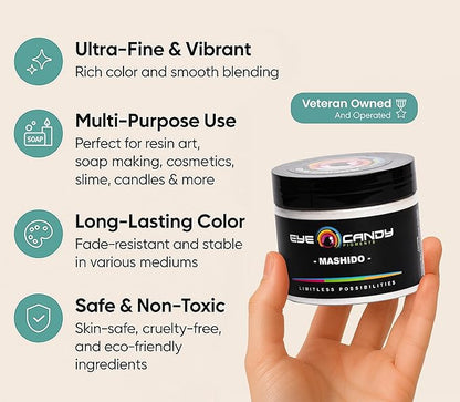 Eye Candy Pigments Premium White Mica Powder - Mashido (50gr) - for Epoxy, Resin, Soap, Paint, Woodworking, Acrylic Pouring, Bath Bombs, Fishing Lures - DIY Arts and Crafts Additive