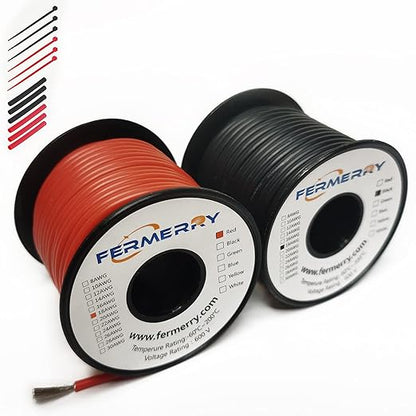 Fermerry 18 AWG Stranded Wire Spool 100ft Each 2 Colors Flexible 18 Gauge Silicone Hook up Wire Kit Electrical Tinned Copper Wire