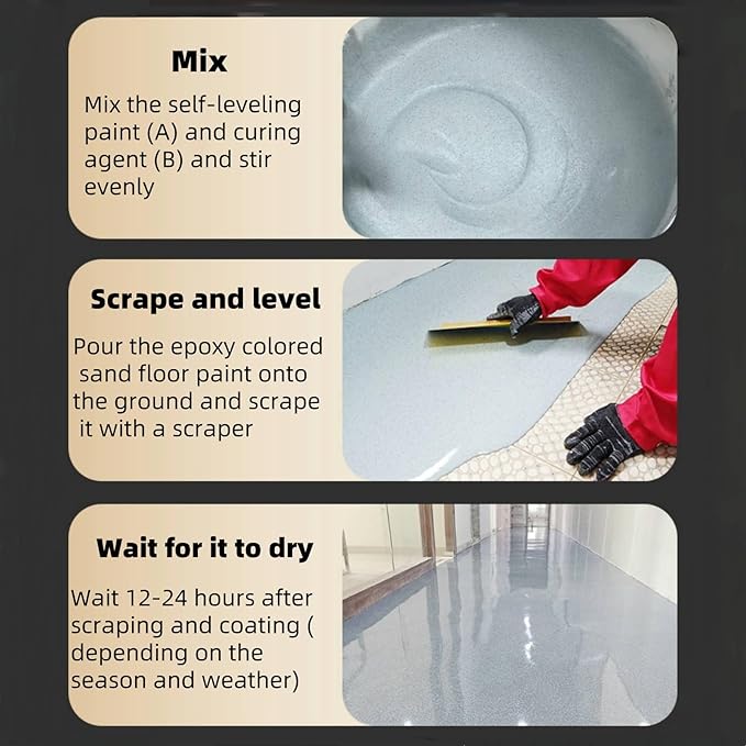 Epoxy Colored Sand Floor Paint, Epoxy Floor Paint High Gloss Marble Effect Coating for Indoor and Outdoor, Wear-resistant and non-slip Self-leveling Coating Light Gray 35OZ(1KG)