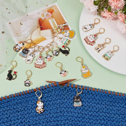 SUNNYCLUE 1 Box 20Pcs 10 Style Locking Stitch Marker Cute Stitch Markers Cat Pet Animal Leverback Knitting Charms Knitting Tools for Weaving Sewing Needleworks Women Adults DIY Crafts