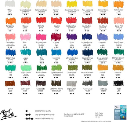 Mont Marte Soft Pastel Half Sticks 72pc, Pastels Art Supplies, Artist Quality Pastels, Extra Soft and Smooth Texture, Ideal for Professional Level Artwork