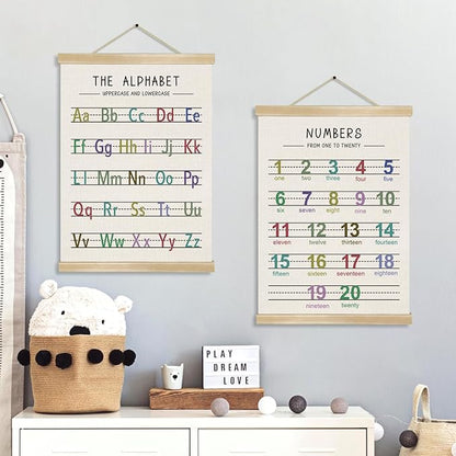 Alphabet and Numbers Wall Chart Set of 2 ,Kids Educational Posters,ABC and 1-20 Number Learning Banners for Toddlers, Preschool Classroom, Nursery, Playroom Decor 14 x 18.5 Inch(Colorful)
