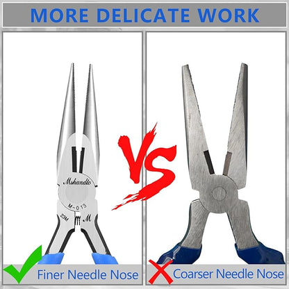 Needle Nose Pliers Set, mshandto 5" Long Nose Pliers for Wire Bending, 6 Pack High Carbon Steel Needle Nose Pliers, Serrated Jaw Pliers for Jewelry Making, Electronics, Object Grasping, Craft Making