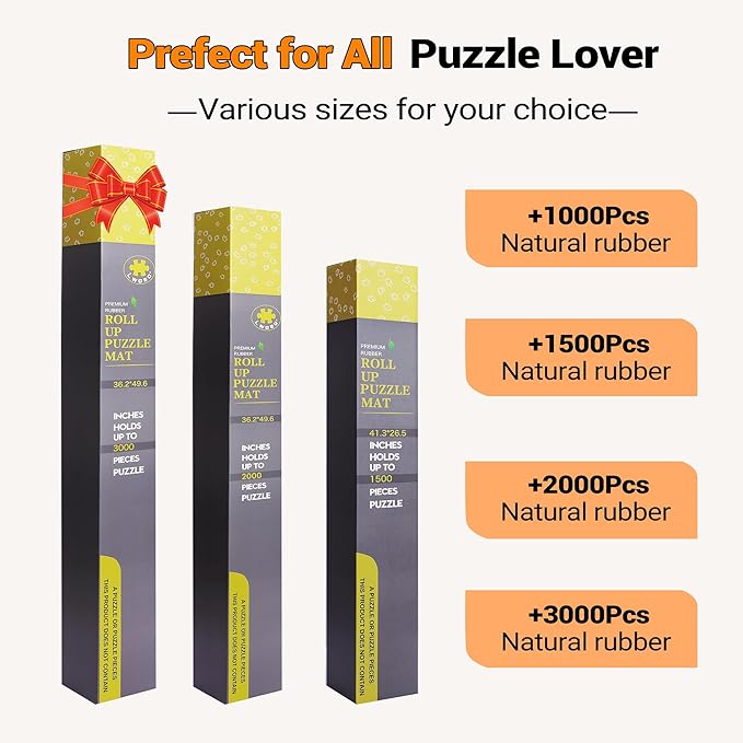 Lwoeo Jigsaw Puzzle Mat Roll Up 2000 Pieces, No Creases 48”x 31”Rubber Saver Pad, Black Large Puzzel Matte Rollup with 6 Sorting Trays & Travel Storage Bag for Sorting Table, Board, Puzzles Mats