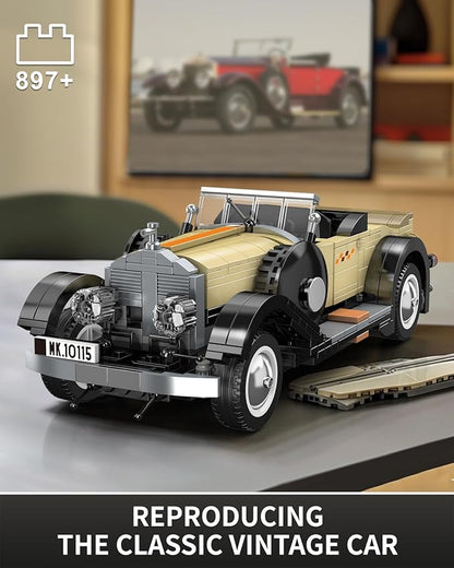 Mould King 10115 Classic Vintage Car Building Kit, Retro Car Building Blocks Sets, 1:16 Scale Convertible Sports Cars Display Model, Collectible Set for Adults to Build, Toys for Teen(897 Pieces)