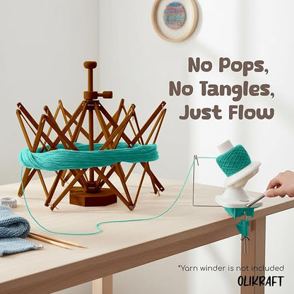 Olikraft Wooden Yarn Swift - Lightweight Reverse Yarn Umbrella Swifts, Ball Swift, Skein Winder (Brown) (Patented)