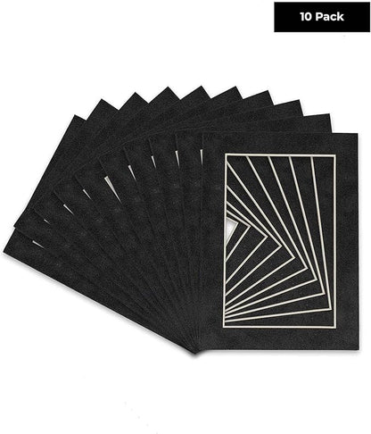 Pack of Ten Acid Free 11x14 Mats Bevel Cut for 8.5x11 Photos - Dark Grey Suede Precut Matboards With Backing Boards and Self Seal Photo Mat Bags For Pictures, Photos, Framing - 4-ply Thickness