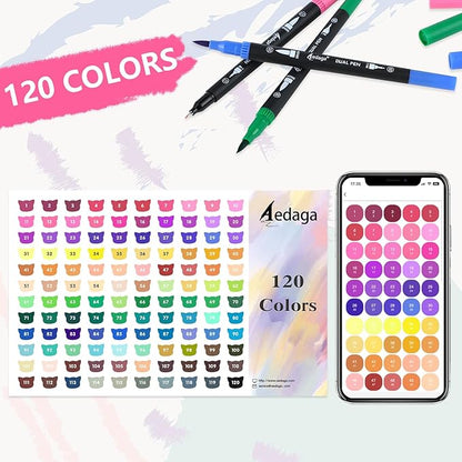 120 Colors Numbered Dual Tip Brush Pens with Free App, Fine and Brush Tips Pens for Adults and Kids, Coloring Markers for Coloring Book Bullet Journaling Note Taking Planner Hand Lettering
