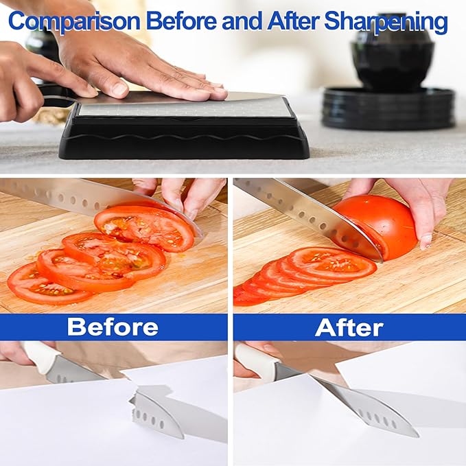 Double-sided Diamond Sharpening Stone,Knife Sharpening Stone with Extra Fine 1000/Coarse 600 Grit Diamond Plate, Storage Case with Non-Slip Base & Angle Guide(7 x 3.5 Inch)