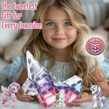 Little Pi Unicorn Toys for Girls Age 4-6 - Unicorn Magnetic Tiles Frozen Toys for Girls Age 4-7 - 3 Year Old Girl Gifts 4 Year Old Girl Birthday Gifts Magnetic Blocks Age 3 4 5 6 7 8