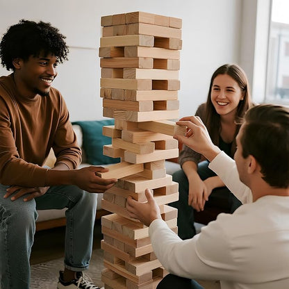 ApudArmis Giant Tumble Tower Stack to Over 5.2Ft, 60 PCS Pine Wooden Stacking Timber Tower,Classic Block Giant Outdoor Indoor Game for Adults, Fun Game at Backyard, Lawn, Party with Family & Friends
