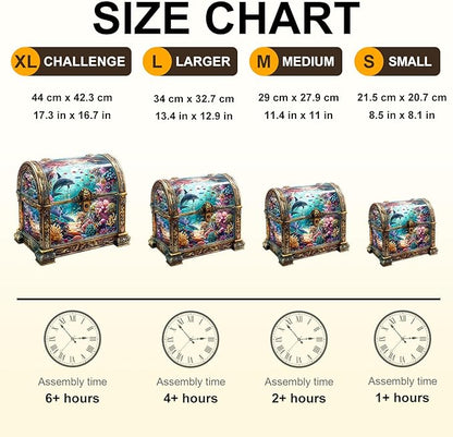 Wooden Puzzles for Adults, Treasure Chest Ocean Wooden Jigsaw Puzzle Unique Shape Animal Wood Puzzles Adult 3D Visual Effect, Birthday Gifts for Puzzle Lovers Family Games (L-13.4 * 12.9in-260pcs)
