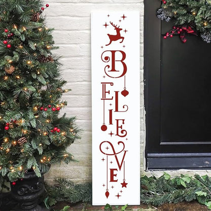 Christmas Stencils for Painting on Wood Porch Christmas Stencil Large Believe Xmas Holiday Stencils for Door Mats Window Glass Fabrics Crafts