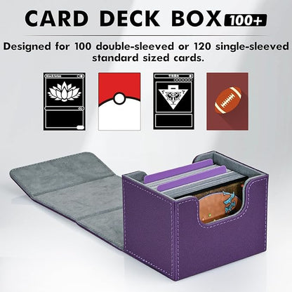 ZLCA Card Deck Box for Trading Cards, MTG Commander Deck Box Holds 120+ Single Sleeved, Leather Magnetic Card Storage Case Fits for TCG CCG Magic (Purple)