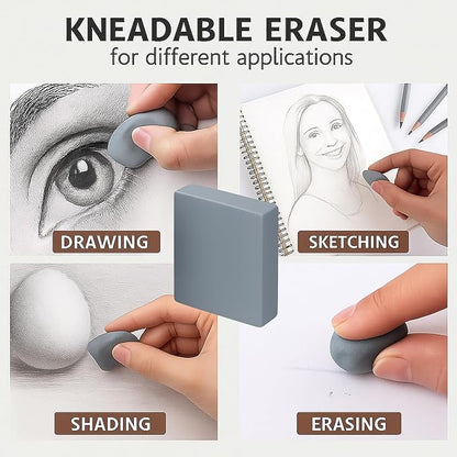 Kneaded Erasers, 24 Pack – Grey, Moldable & Kneadable Art Erasers for Drawing, Sketching, & Artist Use, Perfect for Artists, Drawings, & Crafting