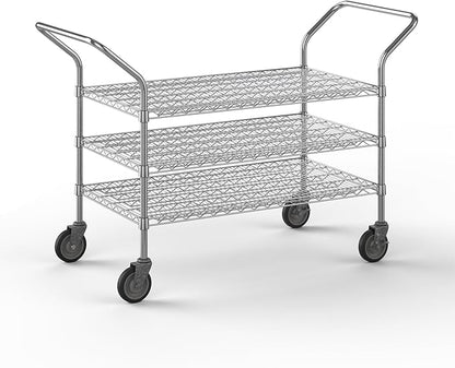 24" W x 42" L x 36" H Chrome Heavy Duty Utility Cart | 3-Tier | NSF Commercial Storage Rack Mobile Unit | Storage and Mobility Solution for Your Business
