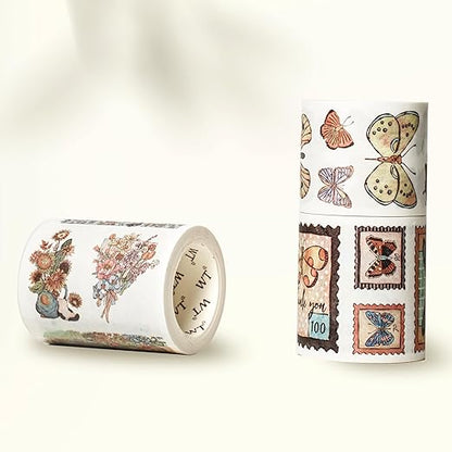 WT Stamped Wings Washi Tape Sticker Set – 3 Rolls Decorative Butterfly & Wing Washi Sticker Tape, Wide Vintage Adhesive Tape for Journaling, Scrapbooking, Planner, DIY Crafts & Wrapping