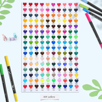 Ohuhu Markers for Adult Coloring Books No Bleeding 160 Colors Coloring Markers Water-based Dual Tips Fineliner & Brush Drawing Pens Art Pens for Kids Adults Sketch Journal - Maui - Black