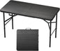 4Ft Folding Table Adjustable Height Portable Folding Tables Heavy Duty 400 lbs Capacity, Wood Grain Tabletop for Working Meeting Parties, Picnic, Camping, Weddings, Garden Dining-Black