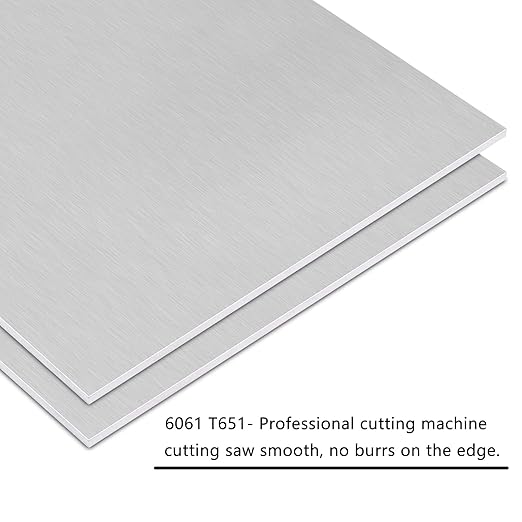 2Pack 6061 T651 Aluminum Sheet Metal 6 x 6 x 1/16 (0.06”) Inch Flat Plain Aluminum Plate Covered with Protective Film, Heat Treatable Rectangle Aluminum Metal Plate for Crafting, DIY, 1.5mm Thick