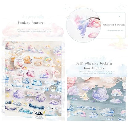 6 Rolls Cloud PET Tape Set,Pre-Cut Sky Ephemera Stickers for Scrapbook Supplies,Journaling,Junk Journal,Scrapbooking,Crafting,DIY Projects, Diaries(Cloud)