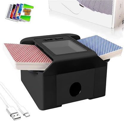 Automatic Card Shuffler 1-2 Decks with Auto & Manual Mode, Rechargeable Built-in 2000mAh Battery, Electric Playing Cards Shuffling Machine for Game Card Size Up to 2.5 x 3.6”(Black)