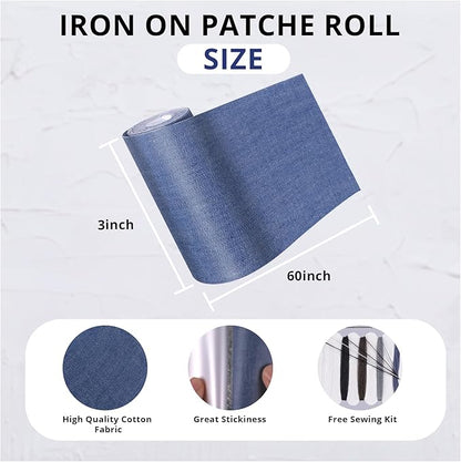 HTVRONT Iron on Patches for Clothes, 3"x60" Iron on Patches for Jeans, Jean Patches,Black Denim Patches for Inside Jeans & Clothing Repair