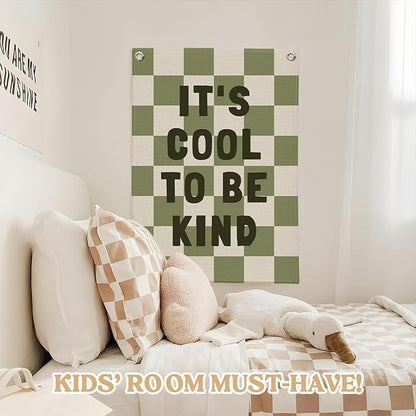Kids Room Decor,Sage Green Classroom Wall Decor,It's Cool to Be Kind Banner,Baby Nursery Decor Wall Hanging Flag for Bedroom Playroom Classroom Kids Rroom 18x25 Inch