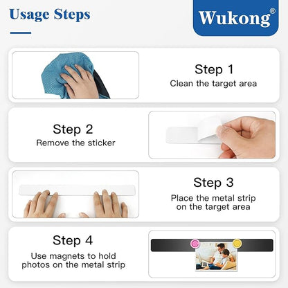 Wukong 4 Pack | 30x3cm(11.81 x 1.18) Magnetic Stainless Black Boards Strips, Adhesive Backing Bulletin Bar Board, Memo Board with 16Pcs Colorful Magnets for Office, Home, Photo Wall, Documents