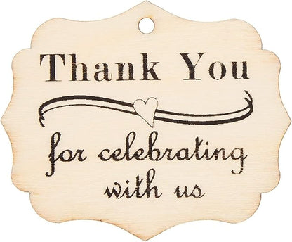 Juvale Wooden Thank You Tags - 101-Piece Set, Wood Rectangular 1.8 x 2.3 in - Wedding & Baby Shower Favor Tags with Twine - Rustic Party Favor Labels for Crafts
