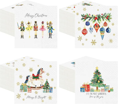 Janlaugh 200 Pcs Christmas Paper Cocktail Napkins Disposable 2 Ply Xmas Style Decoupage Beverage Napkins for Xmas Holiday Winter Dinner Table Decor (Lovely Style)