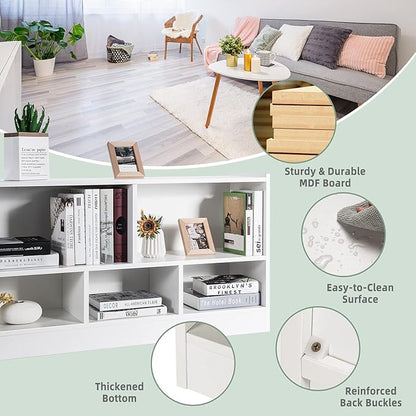 Tangkula 5 Cube Bookcase, 2 Tier Wooden Storage Open Bookshelf, Multipurpose Display Storage Cabinet for Living Room, Bedroom, Hallway, Kid's Playroom, Reading Nook (White)