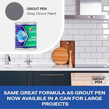Grout Pen Grey Grout Paint: Waterproof Tile Paint Grout Refresh Restorer for Floor, Kitchen & Bathroom Shower Tiles - Grey - Can Size for Larger Projects - 125ml (4.2oz)