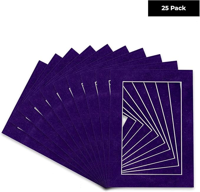 Pack of 25 Acid Free 11x14 Mats Bevel Cut for 8.5x11 Photos - Purple Crocus Suede Precut Matboards For Pictures, Photos, Framing - 4-ply Thickness