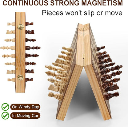 12 Inch Portable Travel Chess Set for Kids & Adults, Small Magnetic Wooden Chess Boards for Adults, Folding Chessboard Game for Kids