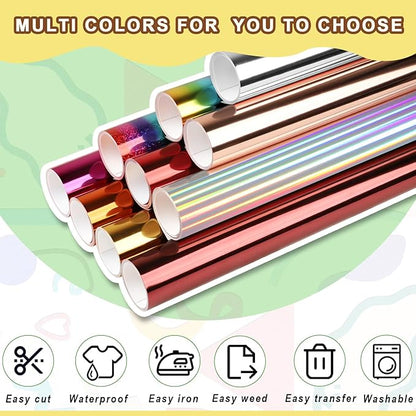 TECKWRAP Heat Transfer Vinyl Metallic Foil HTV - 12" x 5ft Chrome Iron on Vinyl for All Cutter Machine Heat Press Vinyl for Shirts Easy to Cut & Weed (Rose Red)
