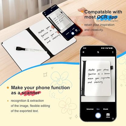 AGM Portable White Board Dry Erase Notebook, 8.4" x 6" Double Sided Folding Whiteboards with 3 Pens, Small Travel Dry Erase Board Skin-Friendly Material for Study, Meeting, Planning, Brown