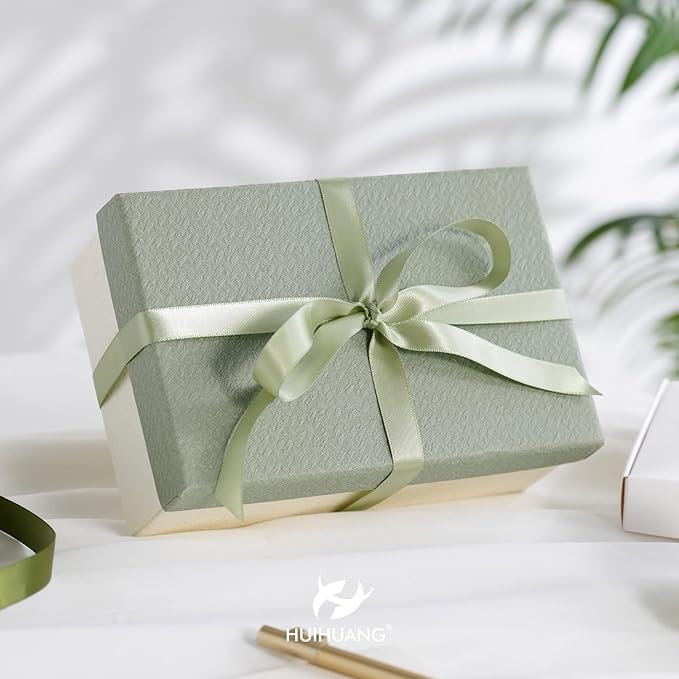 HUIHUANG Sage Green Double Faced Satin Ribbon 1/2 inch X 50 Yards Continuous, Dusty Sage Satin Ribbon for Gift Wrapping, Bows, DIY Crafts, Flower Bouquet, Bridal Shower Wedding Decor