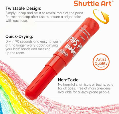 Tempera Paint Sticks, 30 Colors Solid Tempera Paint for Kids with 1 Drawing Pad, Super Quick Drying, Non-Toxic, Works Great on Paper Wood Glass Ceramic Canvas