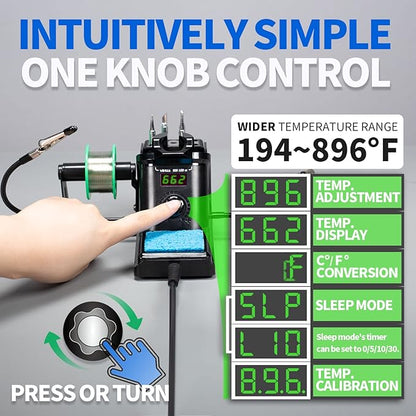 YIHUA 926 III 60W Digital Display Soldering Iron Station Kit w 2 Helping Hands, 6 Extra Iron Tips, Lead-Free Solder, Solder Sucker, S/S Tweezers, °C/ºF Conversion, Auto Sleep & Calibration Support