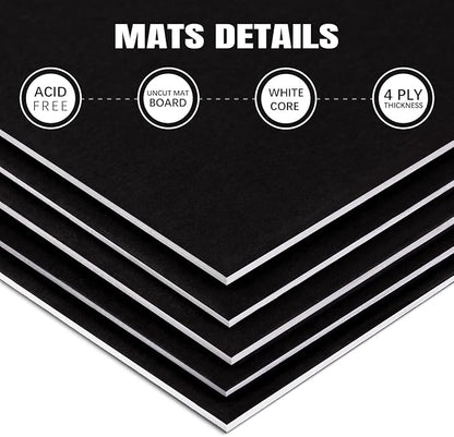 AUEAR, 10 Pack 16x20 Uncut Matte Boards Black Photo Mat Board Great for Picture Framing, Print, Artwork