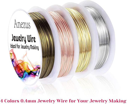 anezus 7 Pcs Jewelry Pliers and Jewelry Beading Wire Tools Set Includes Needle Nose Pliers, Round Nose Pliers, Wire Cutters and Craft Wire for Jewelry Repair Making Supplies