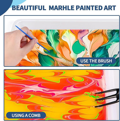 Water Marbling Paint Kit for Kids, Arts & Crafts, Non-Toxic, Age 3-12, Includes 6 Colors, 10 Sheets, Tools, 12 Shells, 2 Display Boxes
