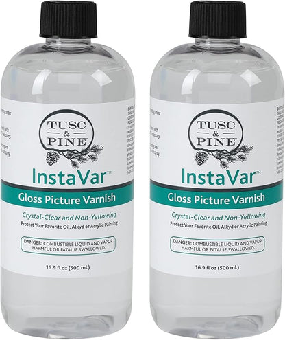 Tusc & Pine InstaVar™ Gloss Picture Varnish - Archival Quality Varnish for Oil, Alkyd, and Acrylic Artists - 16.9oz Bottle - 2 Pack