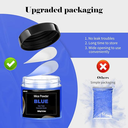 Blue Mica Powder Pigment (100g) -Cosmetic Grade Metallic Mica Powder for Epoxy Resin, Lip Gloss, Soap,Candle Making, Bath Bombs,Tumblers, Jewelry, Dyes, and DIY Crafting Projects(Blue, 3.5oz)